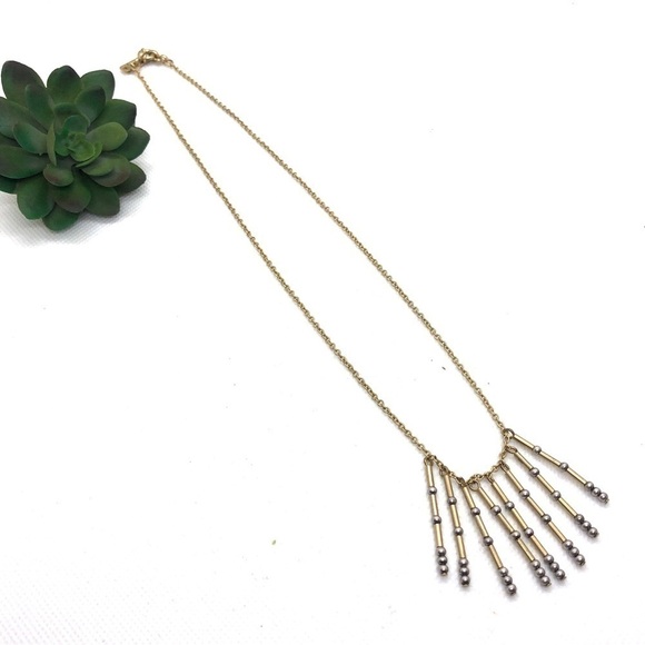 NWOT Madewell 1937 Silver and Gold Beaded Fringe Necklace - Picture 2 of 5